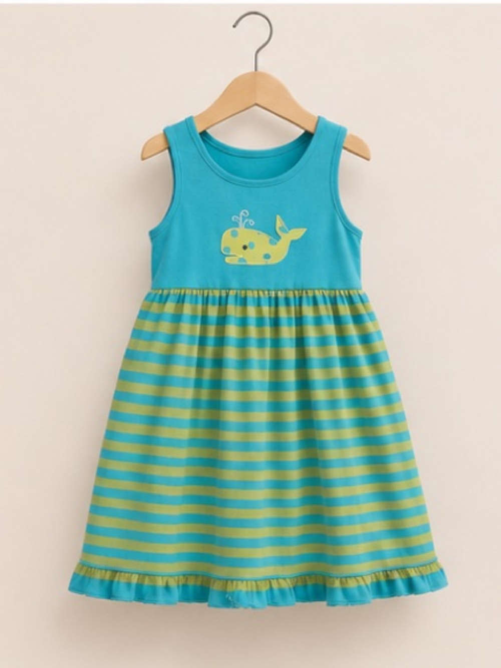 Orient Expressed Blue & Green Whale Appliqué Tank Dress
